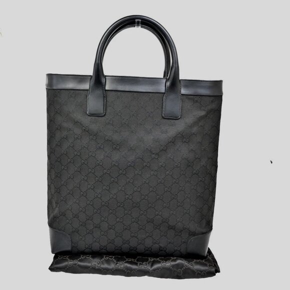 GUCCI GG Pattern Hand Tote Bag Leather canvas Black SHW Italy 67TA061 - Picture 1 of 14